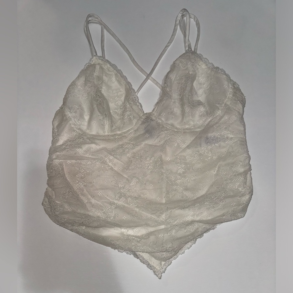 White lace corset v cut tank top medium